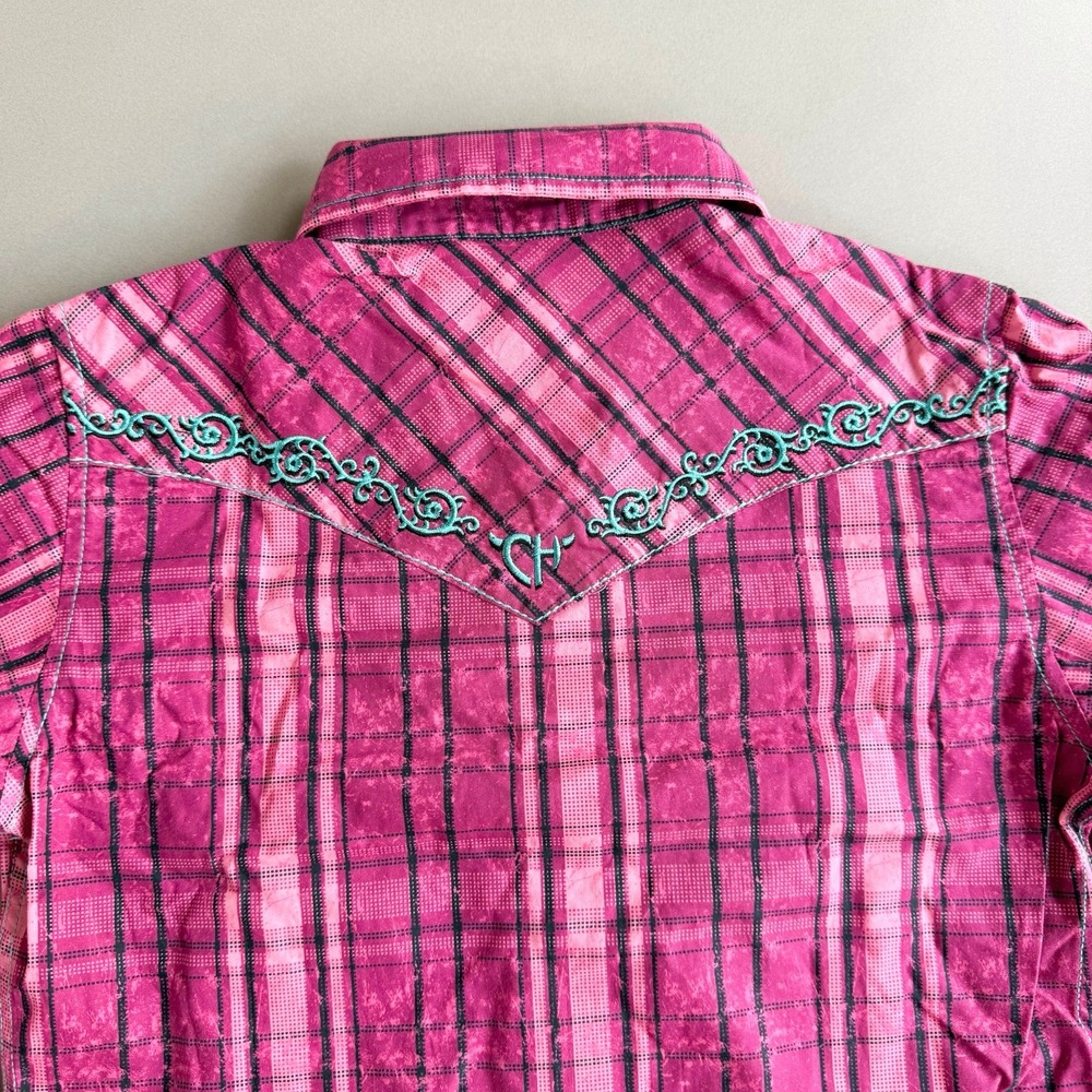 Cowgirl Hardware Western Snap Shirt Pink Plaid Embroidered Girls Small Sz 6 NWOT - Picture 5 of 7